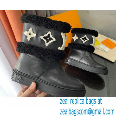 Louis Vuitton Shearling Snowdrop Flat Ankle Boots Leather Black 2021