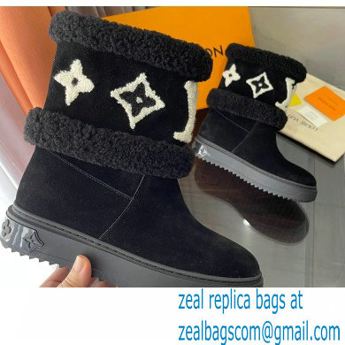 Louis Vuitton Shearling Snowdrop Flat Ankle Boots Suede Black 2021