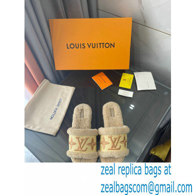 Louis Vuitton Shearling and Raffia Lock It Flat Mules Beige 2021