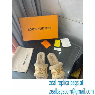 Louis Vuitton Shearling and Raffia Lock It Flat Mules Beige 2021