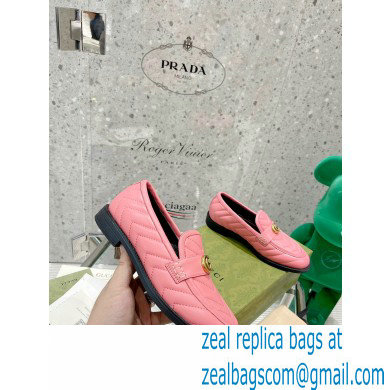 Gucci Chevron Leather Loafers with Double G 670399 Pink 2021 - Click Image to Close
