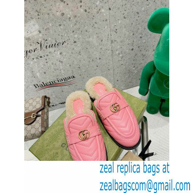 Gucci Shearling Merino Lining Chevron Leather Slippers with Double G 670400 Pink 2021