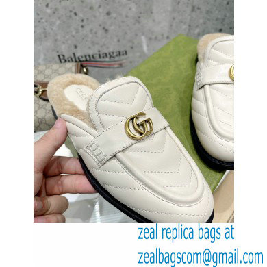 Gucci Shearling Merino Lining Chevron Leather Slippers with Double G 670400 White 2021