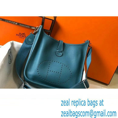 Hermes Evelyne III PM Bag Denim Blue with Silver Hardware