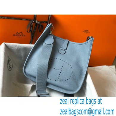 Hermes Evelyne III PM Bag Linen Blue with Silver Hardware