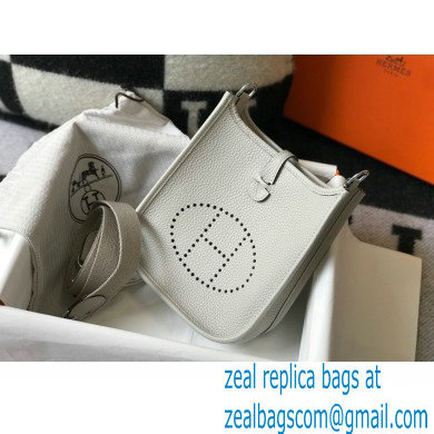 Hermes Mini Evelyne Bag Pearl Grey with Silver Hardware