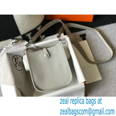 Hermes Mini Evelyne Bag Pearl Grey with Silver Hardware