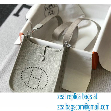 Hermes Mini Evelyne Bag Pearl Grey with Silver Hardware