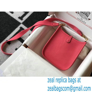 Hermes Mini Evelyne Bag Rouge Pink with Gold Hardware Half Handmade