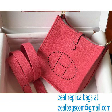 Hermes Mini Evelyne Bag Rouge Pink with Gold Hardware Half Handmade