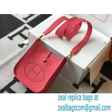 Hermes Mini Evelyne Bag Rouge Pink with Gold Hardware Half Handmade