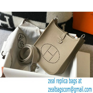 Hermes Mini Evelyne Bag Tourterelle Grey with Silver Hardware