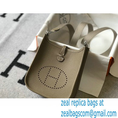 Hermes Mini Evelyne Bag Tourterelle Grey with Silver Hardware