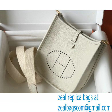 Hermes Mini Evelyne Bag White with Gold Hardware Half Handmade