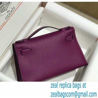 Hermes Mini Kelly 22 Pochette Bag Anemone Purple in Swift Leather with Gold Hardware