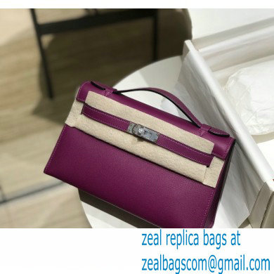 Hermes Mini Kelly 22 Pochette Bag Anemone Purple in Swift Leather with Silver Hardware