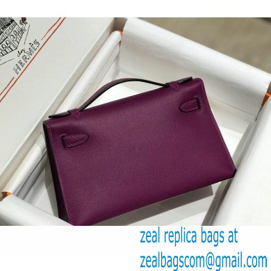 Hermes Mini Kelly 22 Pochette Bag Anemone Purple in Swift Leather with Silver Hardware