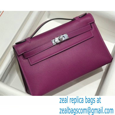 Hermes Mini Kelly 22 Pochette Bag Anemone Purple in Swift Leather with Silver Hardware