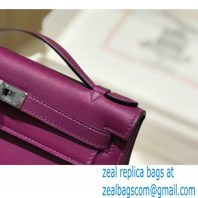 Hermes Mini Kelly 22 Pochette Bag Anemone Purple in Swift Leather with Silver Hardware