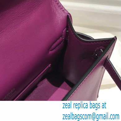 Hermes Mini Kelly 22 Pochette Bag Anemone Purple in Swift Leather with Silver Hardware