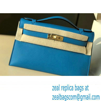 Hermes Mini Kelly 22 Pochette Bag Izmir Blue in Swift Leather with Gold Hardware