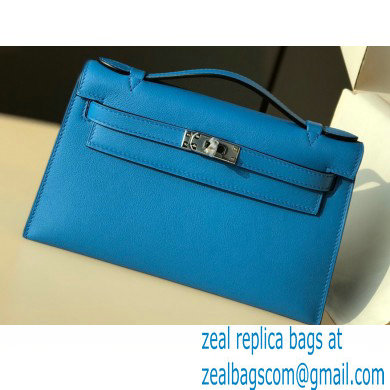 Hermes Mini Kelly 22 Pochette Bag Izmir Blue in Swift Leather with Silver Hardware