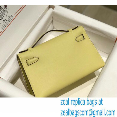 Hermes Mini Kelly 22 Pochette Bag Light Yellow in Swift Leather with Silver Hardware