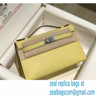 Hermes Mini Kelly 22 Pochette Bag Light Yellow in Swift Leather with Silver Hardware