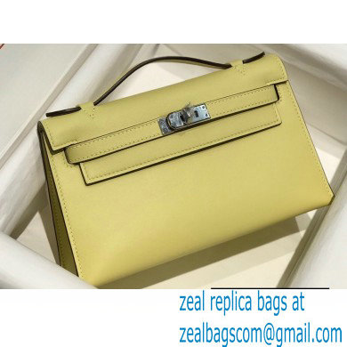 Hermes Mini Kelly 22 Pochette Bag Light Yellow in Swift Leather with Silver Hardware