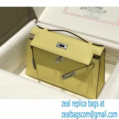 Hermes Mini Kelly 22 Pochette Bag Light Yellow in Swift Leather with Silver Hardware