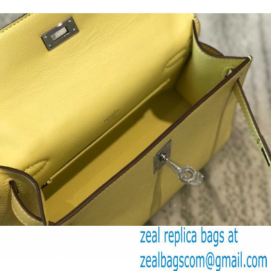 Hermes Mini Kelly 22 Pochette Bag Light Yellow in Swift Leather with Silver Hardware