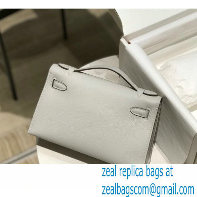 Hermes Mini Kelly 22 Pochette Bag Pear Grey in Swift Leather with Silver Hardware