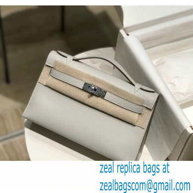 Hermes Mini Kelly 22 Pochette Bag Pear Grey in Swift Leather with Silver Hardware