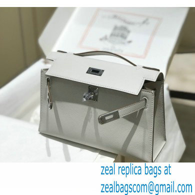 Hermes Mini Kelly 22 Pochette Bag Pear Grey in Swift Leather with Silver Hardware