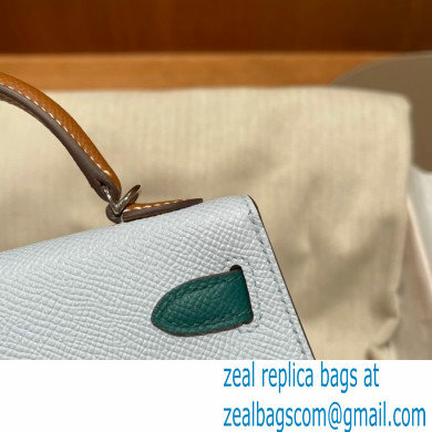 Hermes Mini Kelly II Handbag in original epsom leather tan/white/green