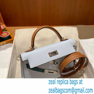 Hermes Mini Kelly II Handbag in original epsom leather tan/white/green