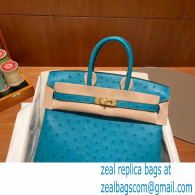 Hermes birkin 25 bag in ostrich leather bleu france handmade