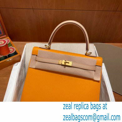 Hermes kelly 25 bag in epsom leather jaune ambre/gray handmade