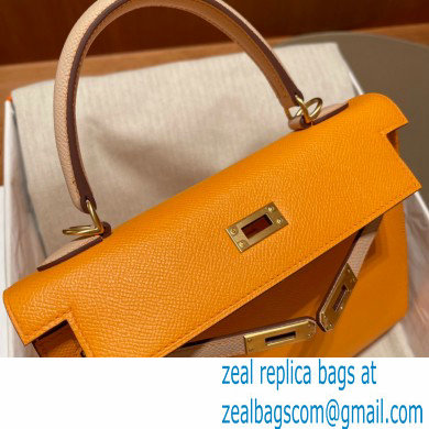 Hermes kelly 25 bag in epsom leather jaune ambre/gray handmade