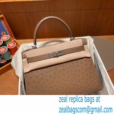 Hermes kelly 25 bag in ostrich leather etoupe handmade