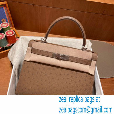 Hermes kelly 25 bag in ostrich leather etoupe handmade