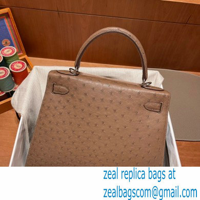 Hermes kelly 25 bag in ostrich leather etoupe handmade