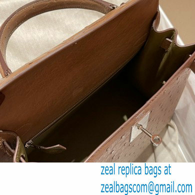 Hermes kelly 25 bag in ostrich leather etoupe handmade