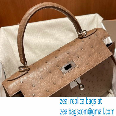 Hermes kelly 25 bag in ostrich leather etoupe handmade