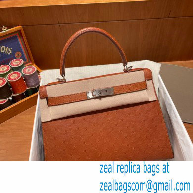 Hermes kelly 25 bag in ostrich leather gold handmade