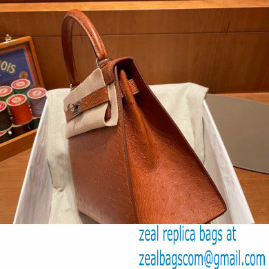 Hermes kelly 25 bag in ostrich leather gold handmade