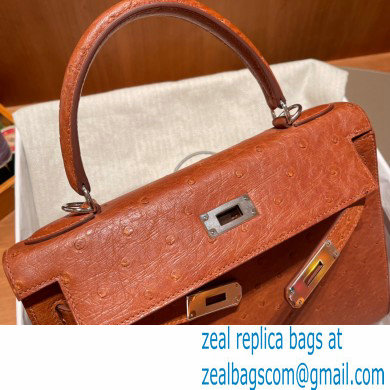 Hermes kelly 25 bag in ostrich leather gold handmade