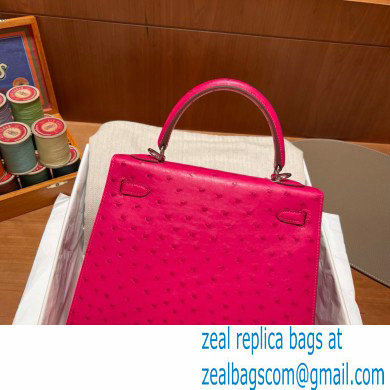 Hermes kelly 25 bag in ostrich leather rose tyrien handmade