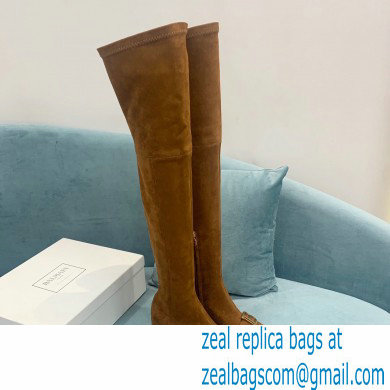 Balmain Heel 6cm B Plaque Thigh-high Boots Suede Brown 2021