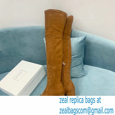 Balmain Heel 6cm B Plaque Thigh-high Boots Suede Brown 2021